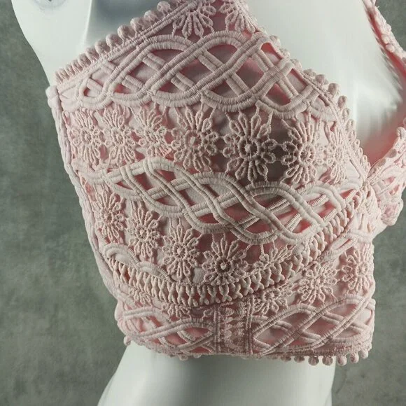 NWT FRANCESCA Mi Ami Bralette Lace Smocked M(8-10) Pink Stra Cross Back - Picture 5 of 12